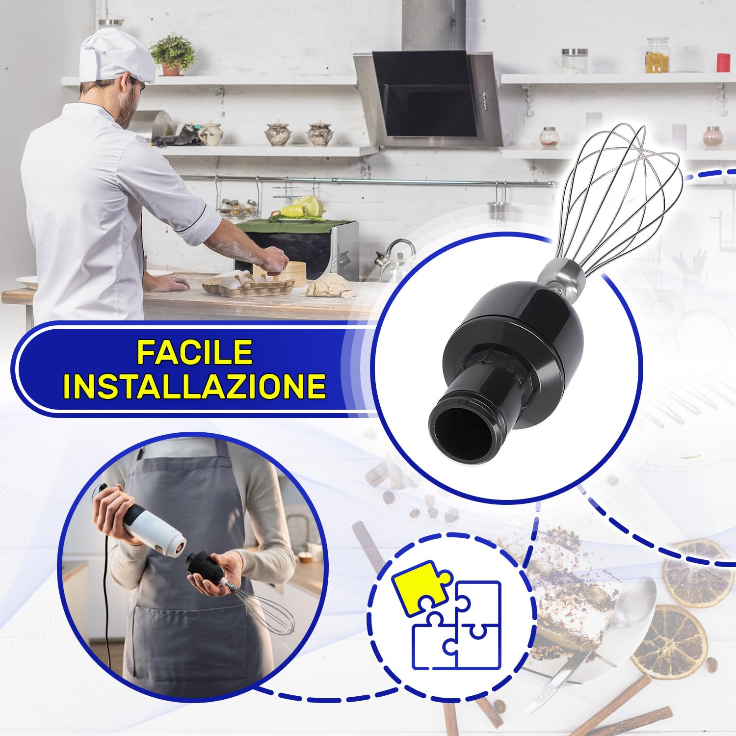 MONTERAL Frusta con Riduttore per Frullatore a Mano Ø 46x235 mm con Codice Originale 12027761 per Bosch ErgoMixx Style 1000W - Garanzia di 10 Anni