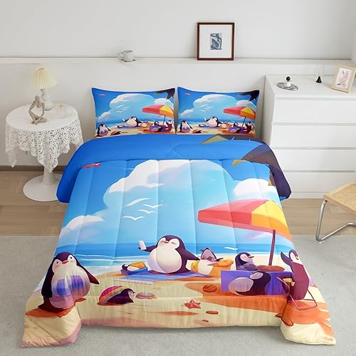Miniatura 23 de Erosebridal Juego de edredón de ballena náutica, tamaño matrimonial, juego de ropa de cama retro azul con ondas oceánicas para niños y niñas, Negro