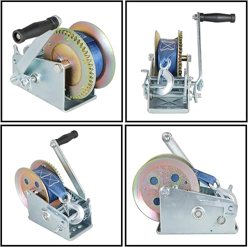 Miniatura 3 de Cabrestante manual de manivela de 3500lbs para ATV Ship Trailer Truck Car con correa de poliéster azul de nylon