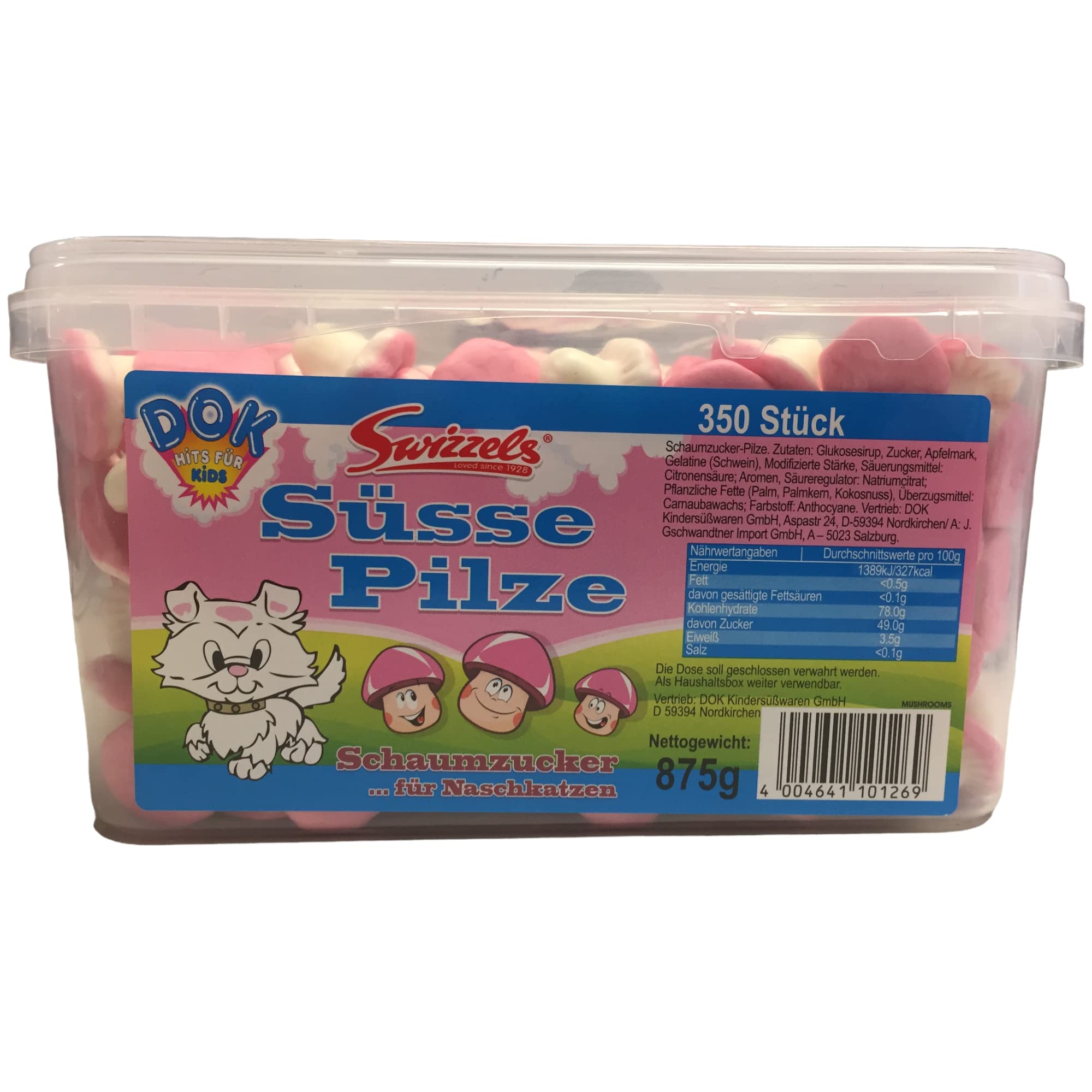 DOK Süsse Pilze Schaumzucker für Naschkatzen 2100Stk (6x875g Dose) + usy Block