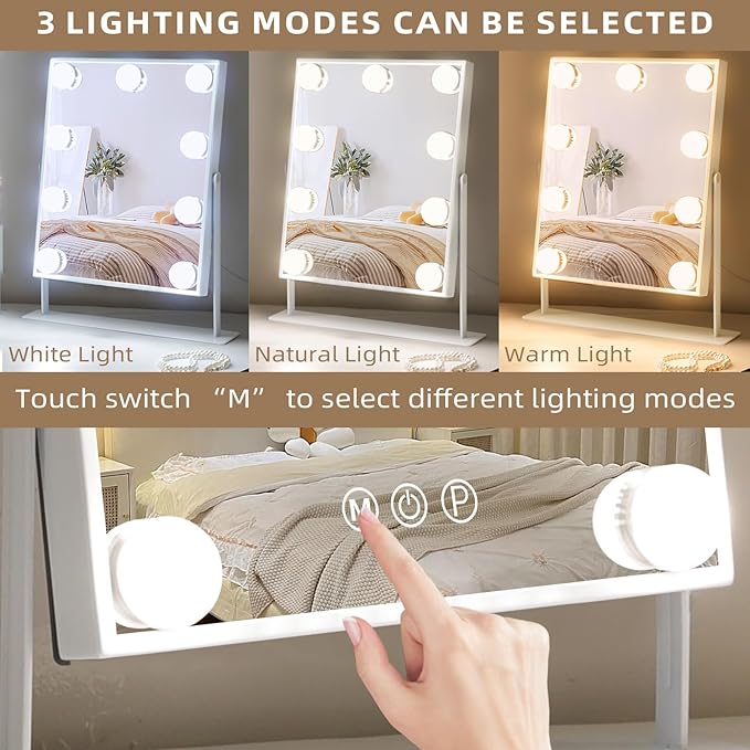 Espejo de Maquillaje Hansong con Luz LED 9 Bombillas Regulable y 10x Aumento miniatura 4