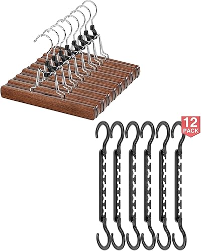 AMKUFO Perchas para pantalones de madera de nogal y 12 organizadores de armario