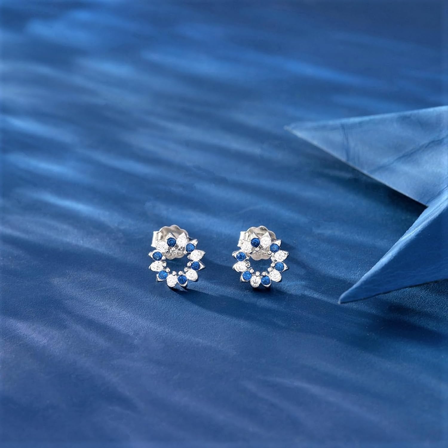 Platinum/14k Gold Plated 925 Sterling Silver Starfish Stud Earrings for Women Girls Shiny Xmas Wreath Earrings Holiday Earrings F-Color & Blue CZ Earrings - Image 4
