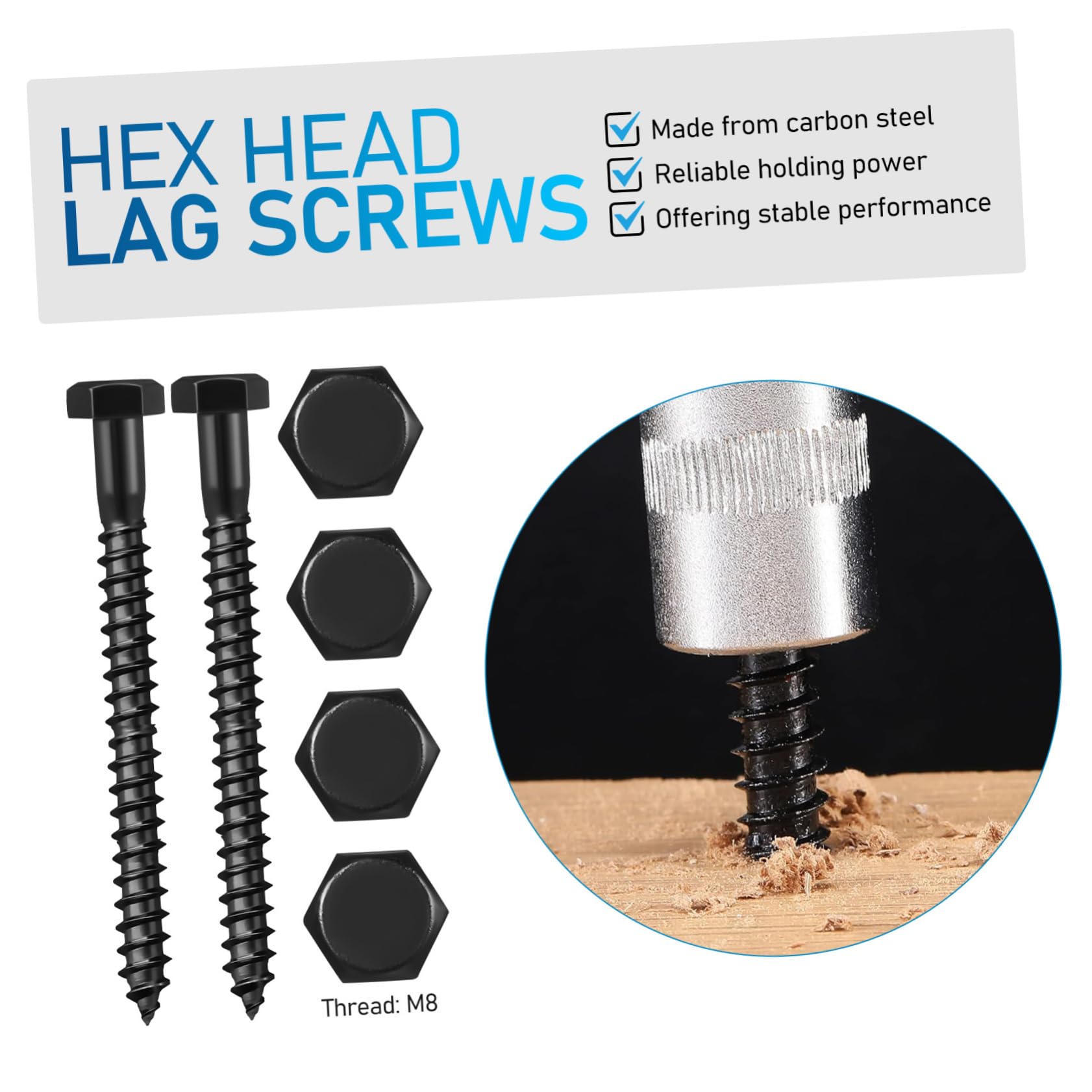 HOMOCONO Durable Carbon Steel Head Lag Screws 10pcs Strong Holding Power for Wood Metal