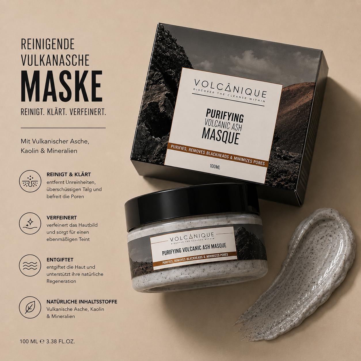 Volcanique® Naturkosmetik Set mit Vulkanasche | Vegane Inhaltsstoffe, Anti-Aging und Akne Pflege, Nachhaltige Wirkstoffkosmetik, Made in Spain