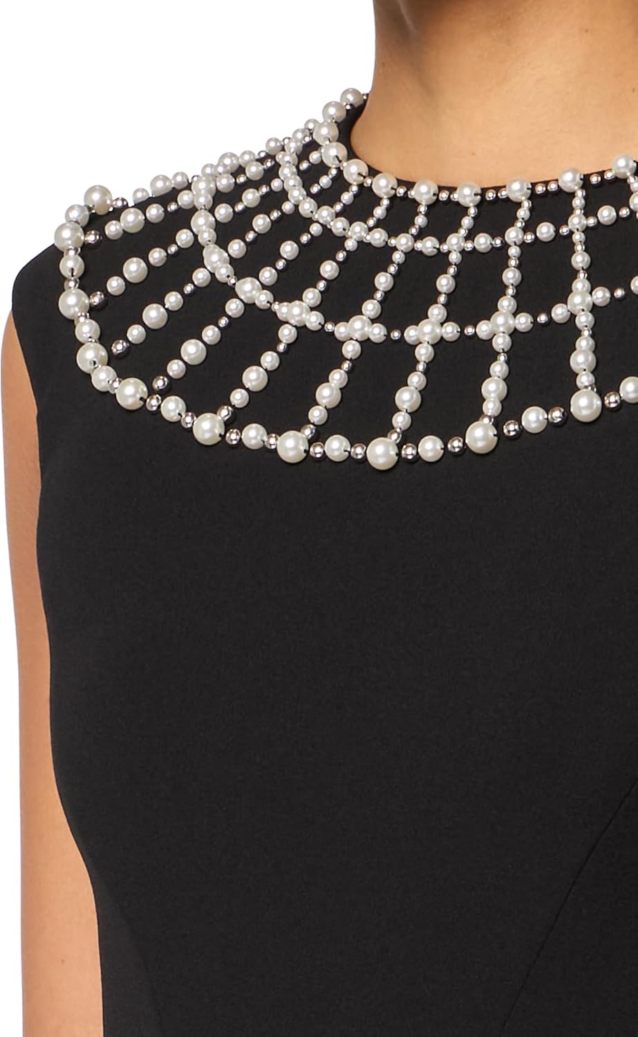 Karl Lagerfeld Womens Embellished Neckline Sleeveless Scuba Crepe Sheath Dress - Image 3