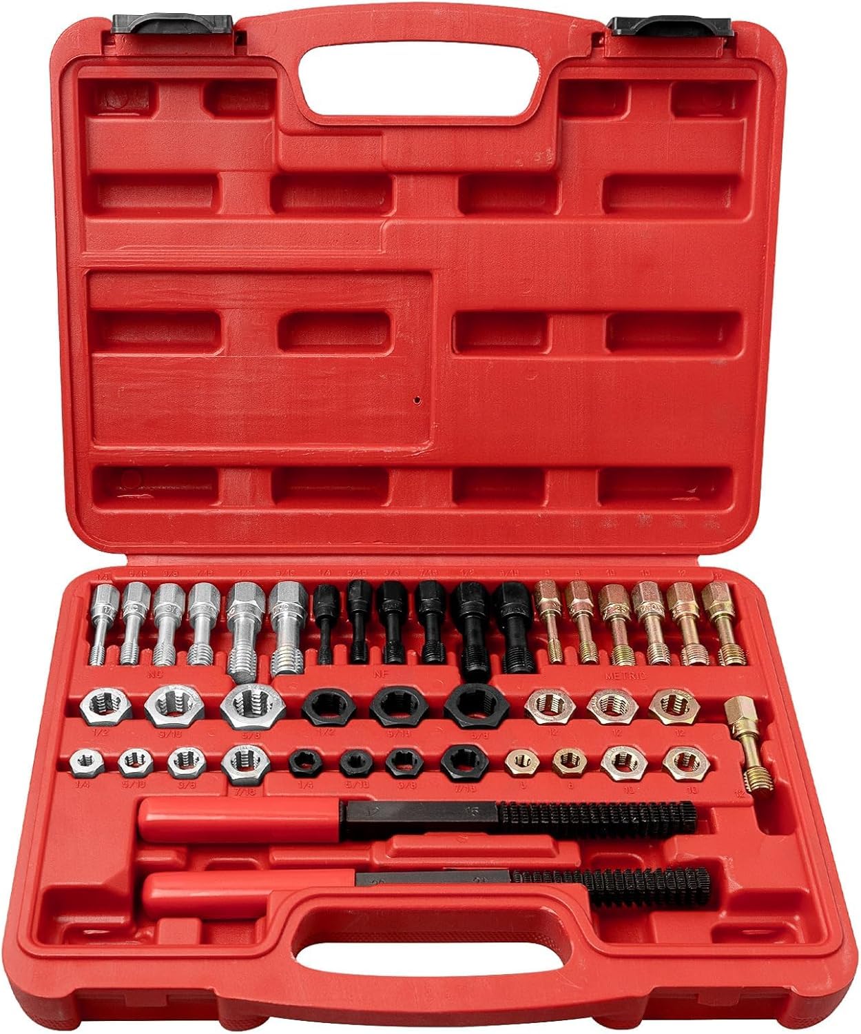 42-teiliges Gewindeschneider-Kit, Gewinde-Restaurierungsset, UNC UNF metrisches Gewindeschneider-Set mit 21 Sechskant-Schneidwerkzeugen, 19 Gewindeschneidern, 2 SAE Gewindefeilen, Nachschneidewerkzeug
