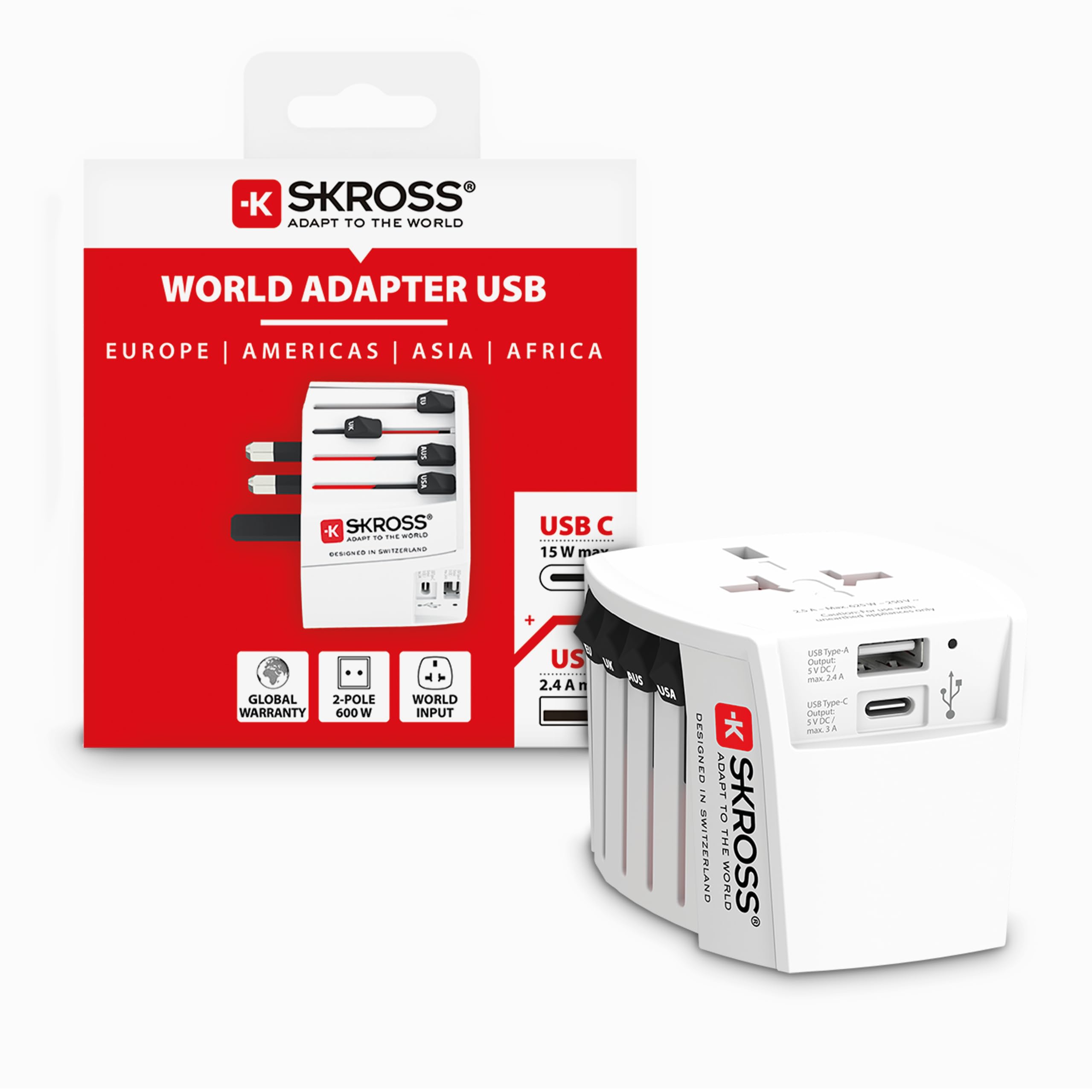 Universal Travel Plug with USB and USB C, 1.302962, White