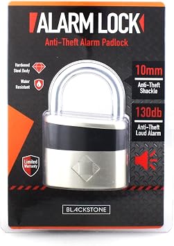 Blackstone Anti-Theft Loud 130db Alarm Padlock Weather Proof Heavy Duty Multi Purpose 10mm Shackle