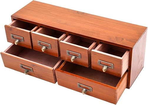 Desktop Organizer Cabinet,6-Drawer Vintage Desk Organizer Classic Brown Wood Storage Drawers for Tabletop,Retro Style Desktop Organizing Cabinet Office Study Table Wood Storage Box