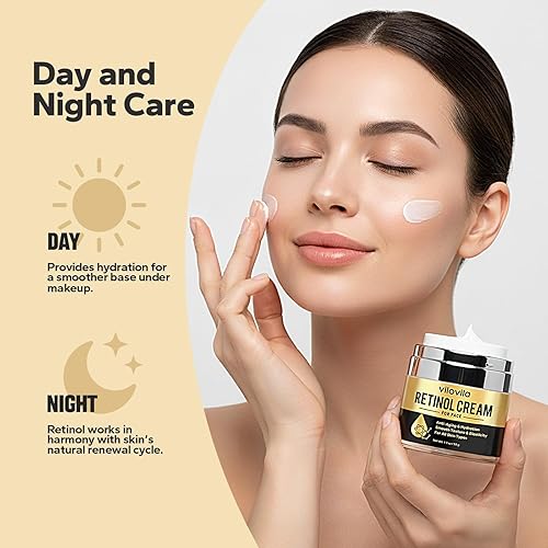 Miniatura 3 de ViloVila Crema de retinol para la cara (1.7 onzas), retinoides para el rostro, crema facial antienvejecimiento con retinol y ácido hialurónico,