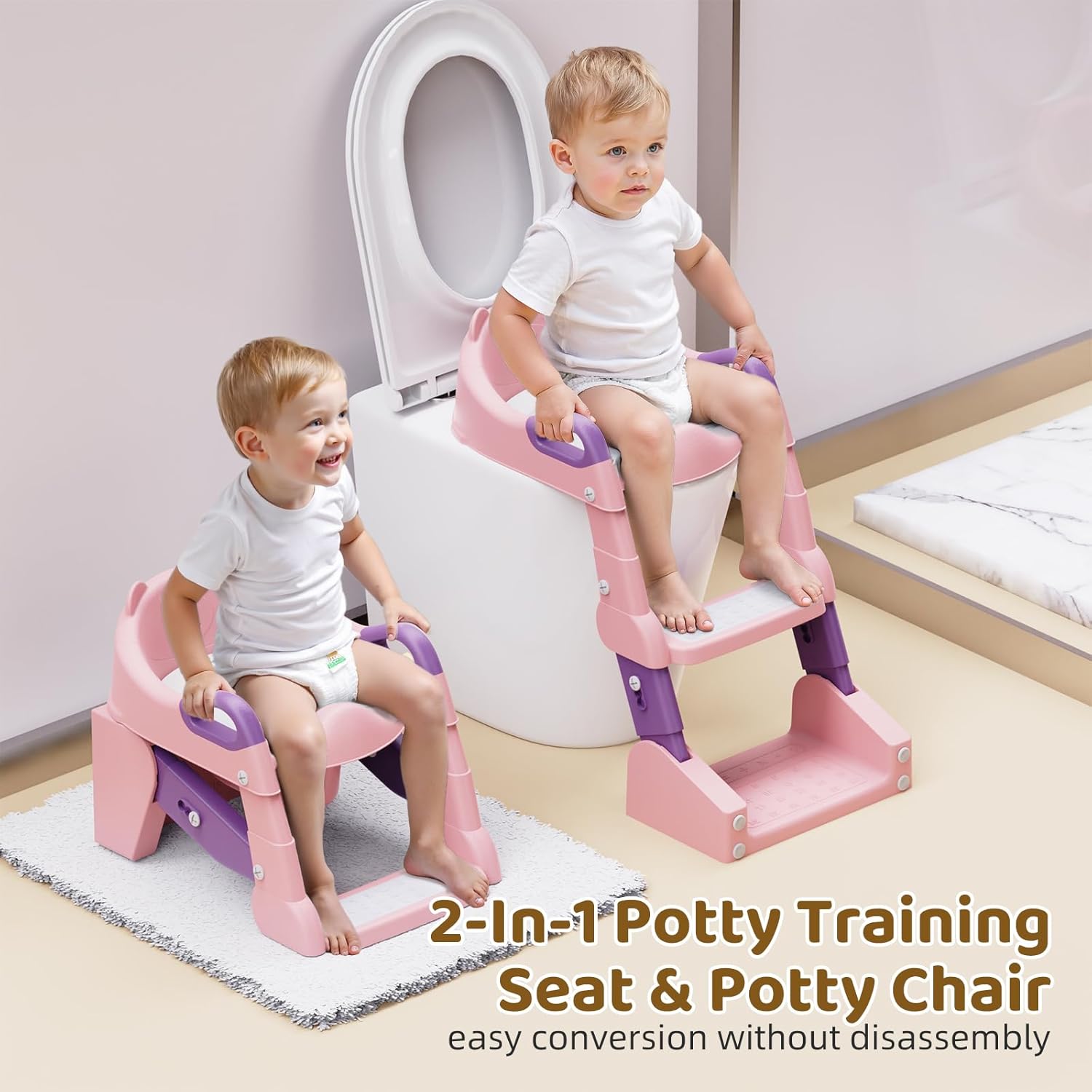 Potty Training Seat, 3-in-1 Toddler Toilet Seat with Step Stool Ladder, Splash Guard Anti-Slip Pad, Foldable Potty Chair with Soft Cushion for Toddler Kids Boys Girls - Image 2