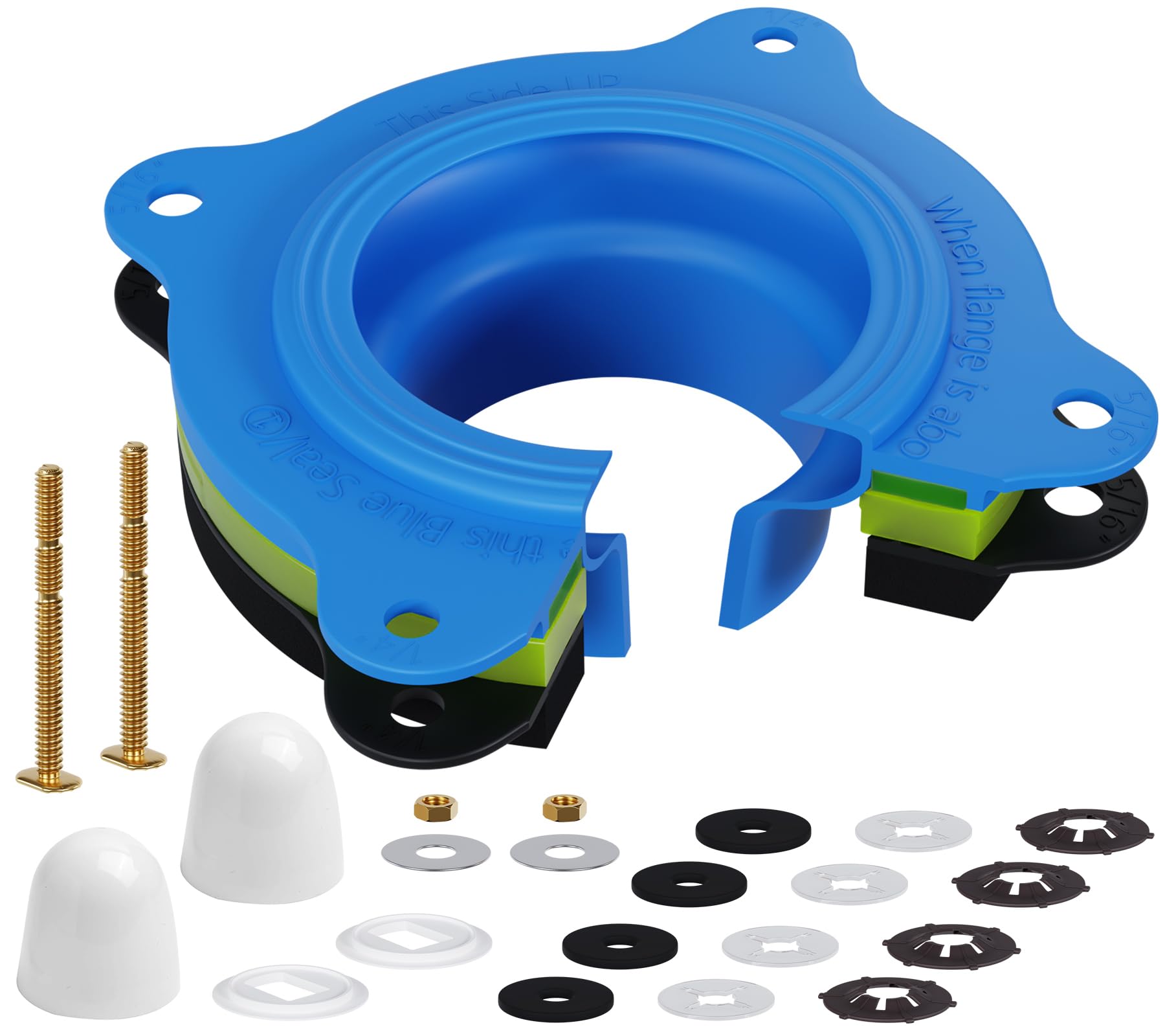 Toilet Flange Repair Kit, Universal Toilet Seal Parts For Wax Seal, Rubber Gasket Ring, Wax-Free Toilet Bowl Replacement kit Include Premium Nuts, Washers, 3.26Inch Bolts, Bolt Caps