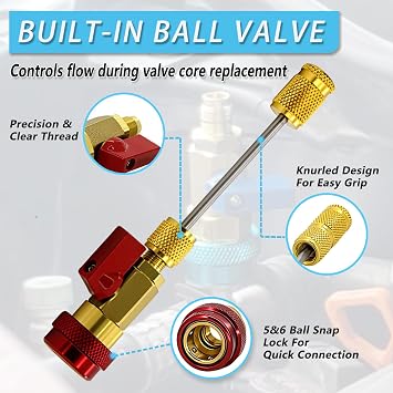 R134A R1234YF AC Valve Core Removal Tool Kit-Universal Remover/Installer for Automotive A/C Systems, Includes 20 Valve Cores&20 O-Rings Compatible with R134a R1234YF R22 Standard JRA/Schrader Valve
