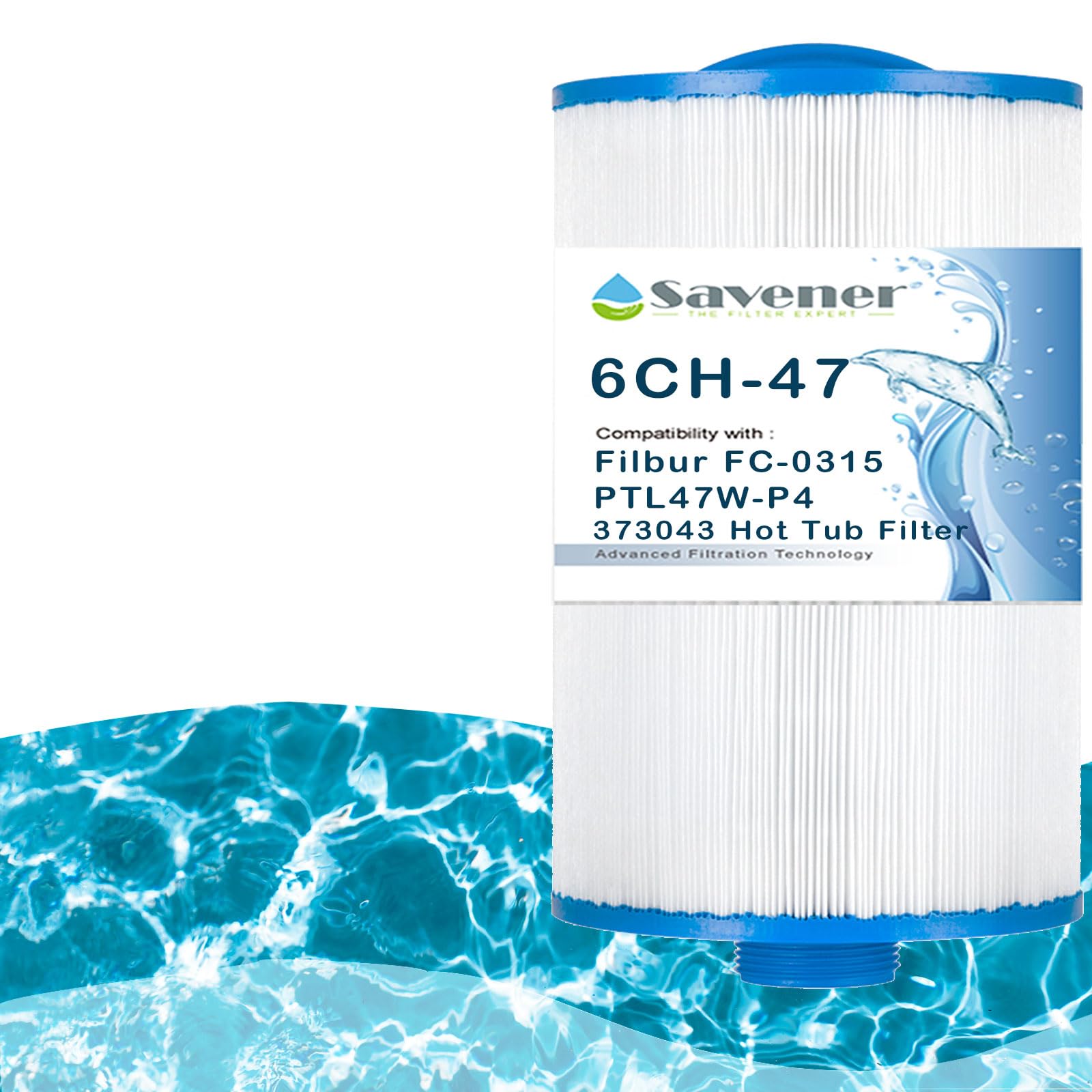 6CH-47 Spa Filter Replacement for FC-0315, PTL47W-P4, 373043, 60471 Hot Tub Filter Spa Filter Cartridge, 47 sq.ft, 1 Pack
