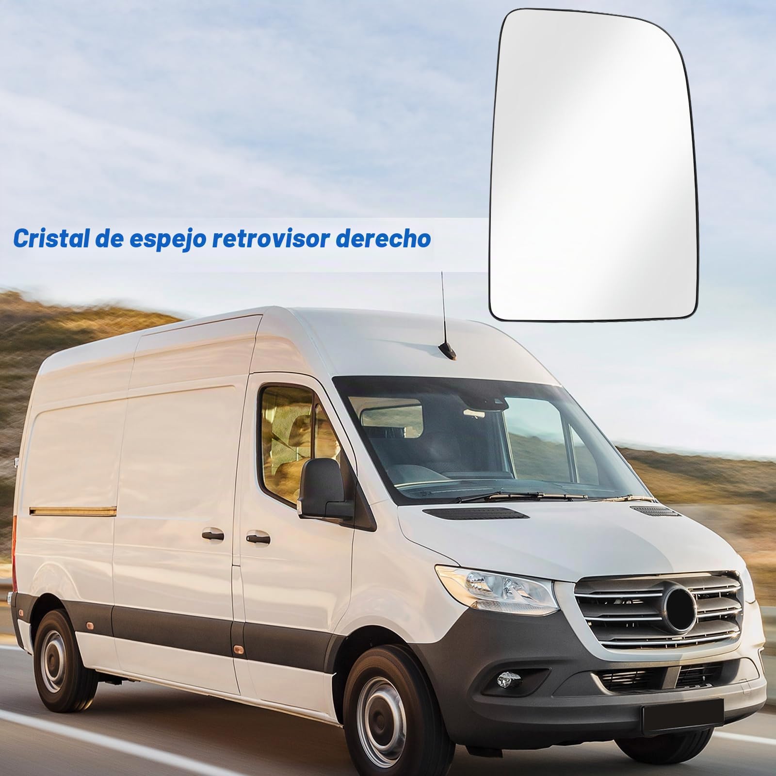 Cristal de Espejo reemplazar para Mercedes Sprinter 2006-2018, Retrovisor Exterior Ajustable Adecuado, Lente de Marcha Atrás (Derecha)