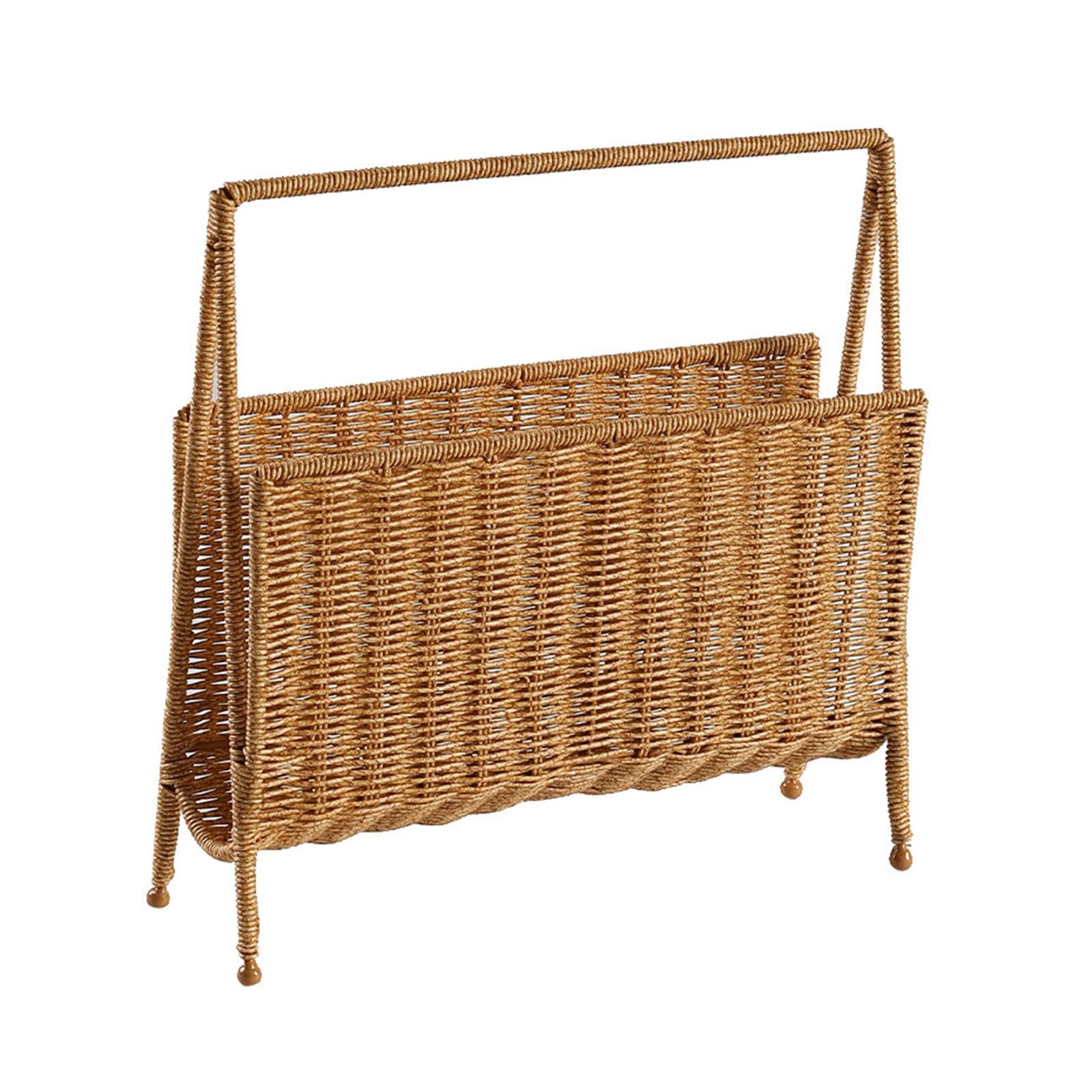 Qianly Magazine Rack Display Stand, Books Storage Woven Basket ,Newspapers Holder, Standing Shelf with Handle for Bedside,Living Room, Home ,Office