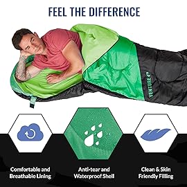 VENTURE 4TH 3-Season Backpacking Sleeping Bag, Camping Sleeping Bags for Adults & Kids - Lightweight, Comfortable, Water Resistant, Ideal for Hiking, Camping & Outdoor - Green/Gray