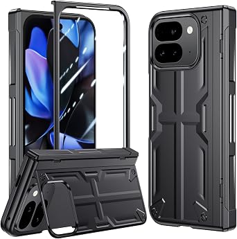 Slim Case for Google Pixel 9 Pro Fold, with Hidden Large Kickstand, Full Hinge Protection, Front Screen Protector, 360 Degree Protection Original Phone Cases for Pixel-9-Pro Fold, Black