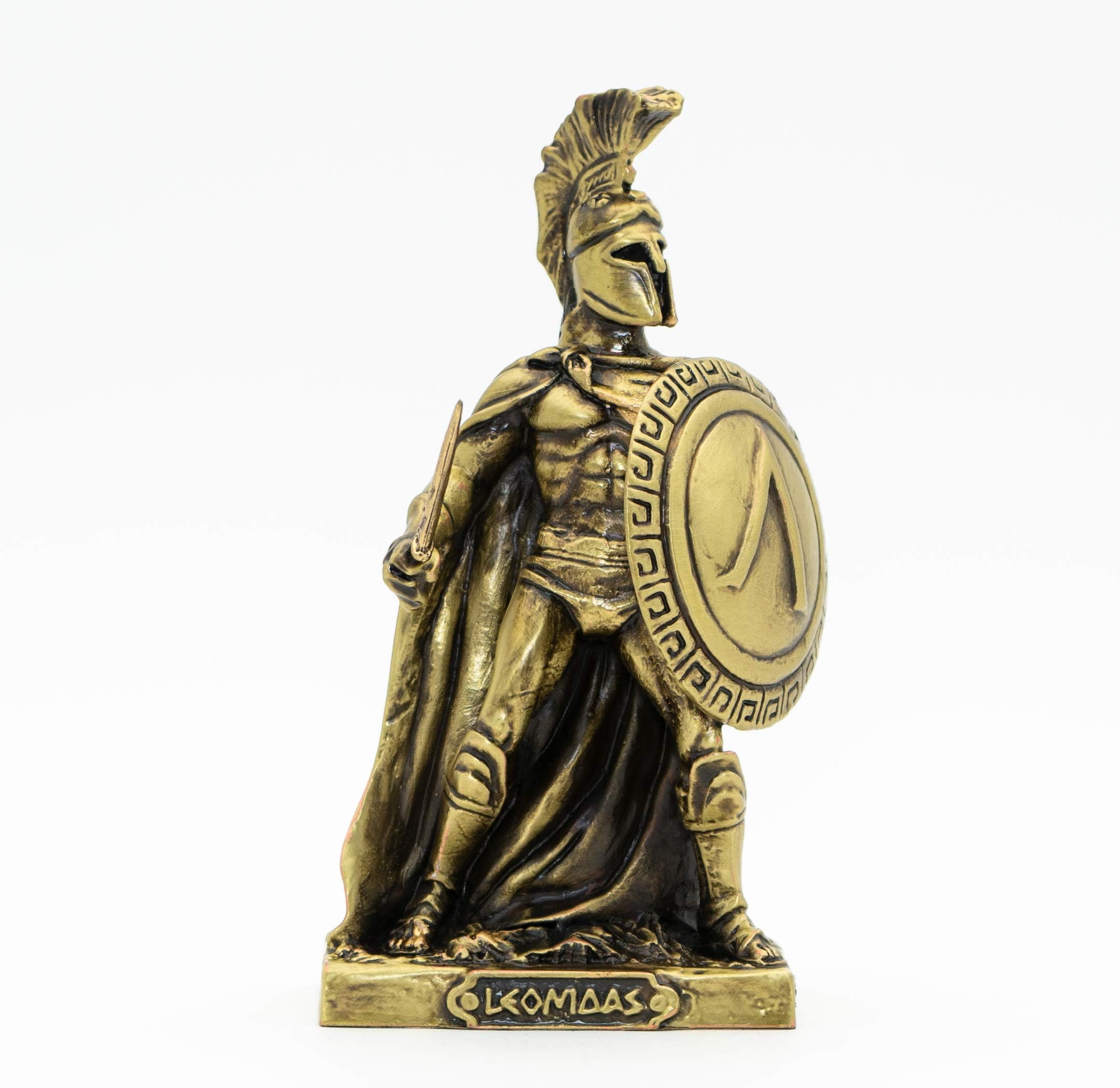 Helcee Handmade Bronze Plated Leonidas Standing with Shield and Sword Statue 6 in