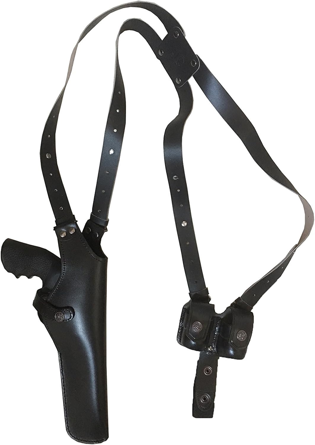 ALS455 Vertical Shoulder Holster with Double Speedloader Pouch Fits 357 Magnum 6’’ & Similar Revolvers RH Handmade! (Black)