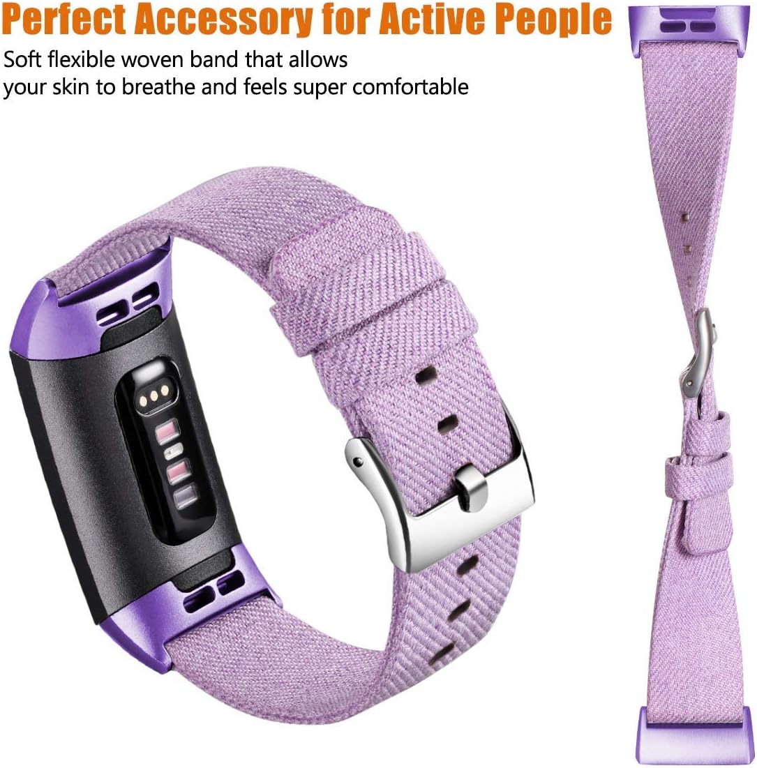 Maledan Bands Compatible with Charge 4/Charge 3/Charge 3 SE Fitness Activity Tracker for Women Men, Breathable Woven Fabric Replacement Accessory Strap Lavender, Small