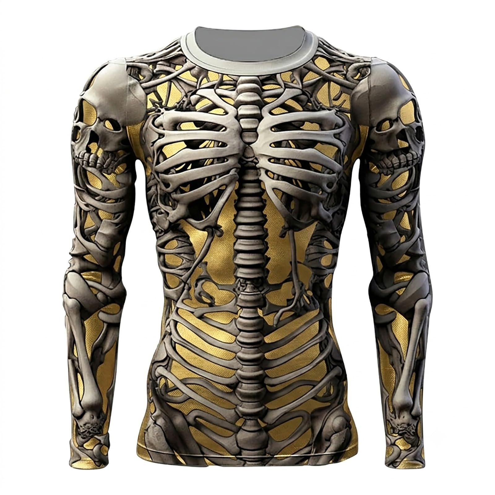 Mens Halloween Skeleton Shirts Crew Neck Long Sleeve 3D Print Graphic T Shirt Novelty Holiday Party Costumes Funny Pullover, Z04-Gold, 3XL โ image 1