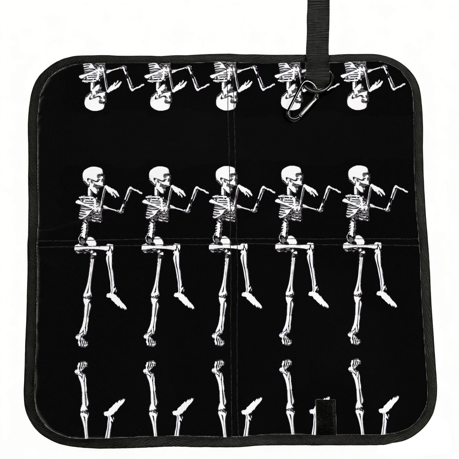 DIEzig Halloween Posable Skeleton Skull Printed Compact Foldable Sitting Pad Oxford Base, Portable Cushion for Fishing Sports Events