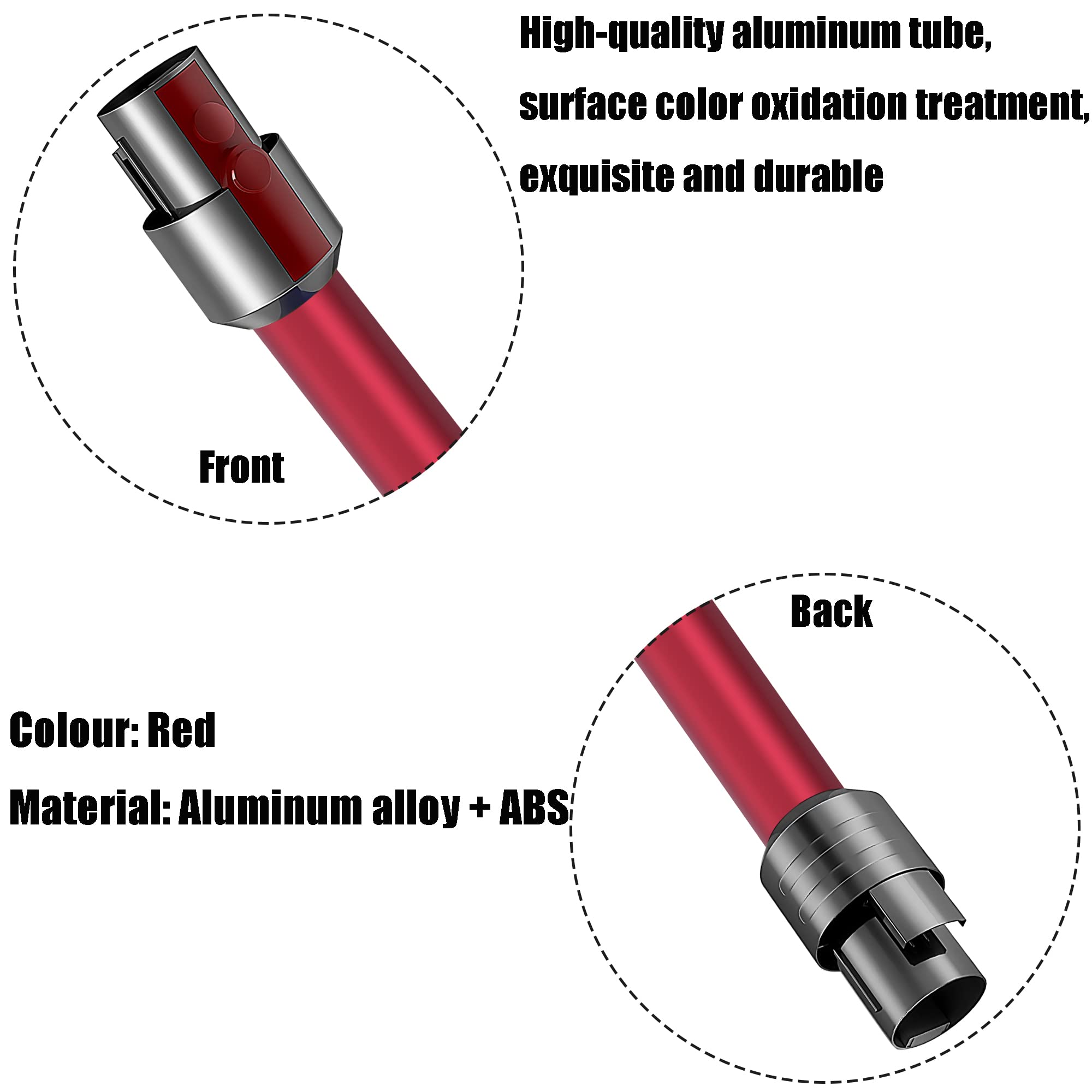 Italdos Tubo de Varilla Telescópico compatible para Dyson V11 V10 V15 V8 V7 Longitud 73 CM Conector de Liberación Rápida - Rojo