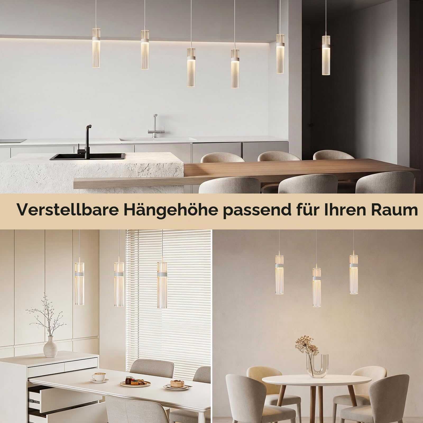 3 Flaming LED Hängelampe 3000K/4500K/6500K Acryl Pendelleuchte | 14W 1500LM Hängend Lampe für Wohnzimmer, Esstisch, Küche, Esszimmer, Lounge, Kochinsel und Barroom mit Memory 4765360