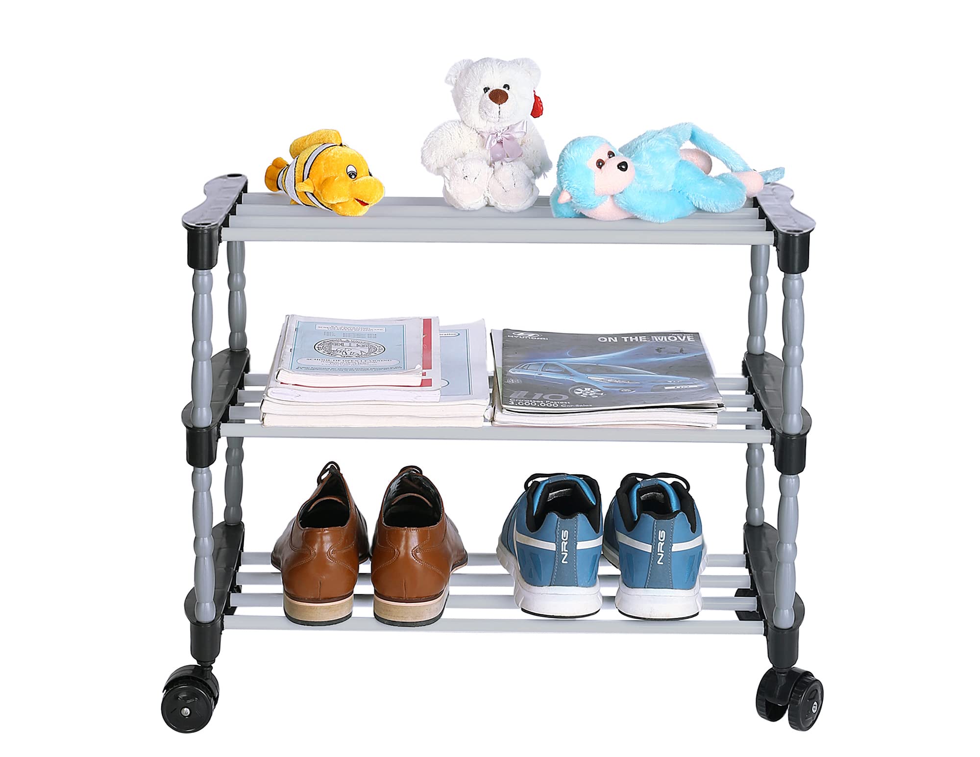 FLIPZON Multipurpose Metal, Plastic Smart Shoe Rack with Wheels | Multiuse Portable Wide Shelve Storage Rack for Kitchen, Cloth with Wheels (3 Shelves) (Need to Be Assemble - DIY-DO-IT-Yourself)-picture-20