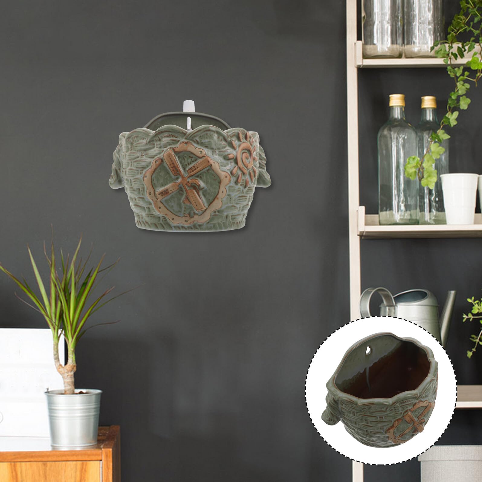 Gatuida Pot de Fleurs Mural Rétro pour Plantes Vertes, Jardinière Suspendue en Céramique, Décoration Intérieure et Extérieure, pour Balcon et Salon