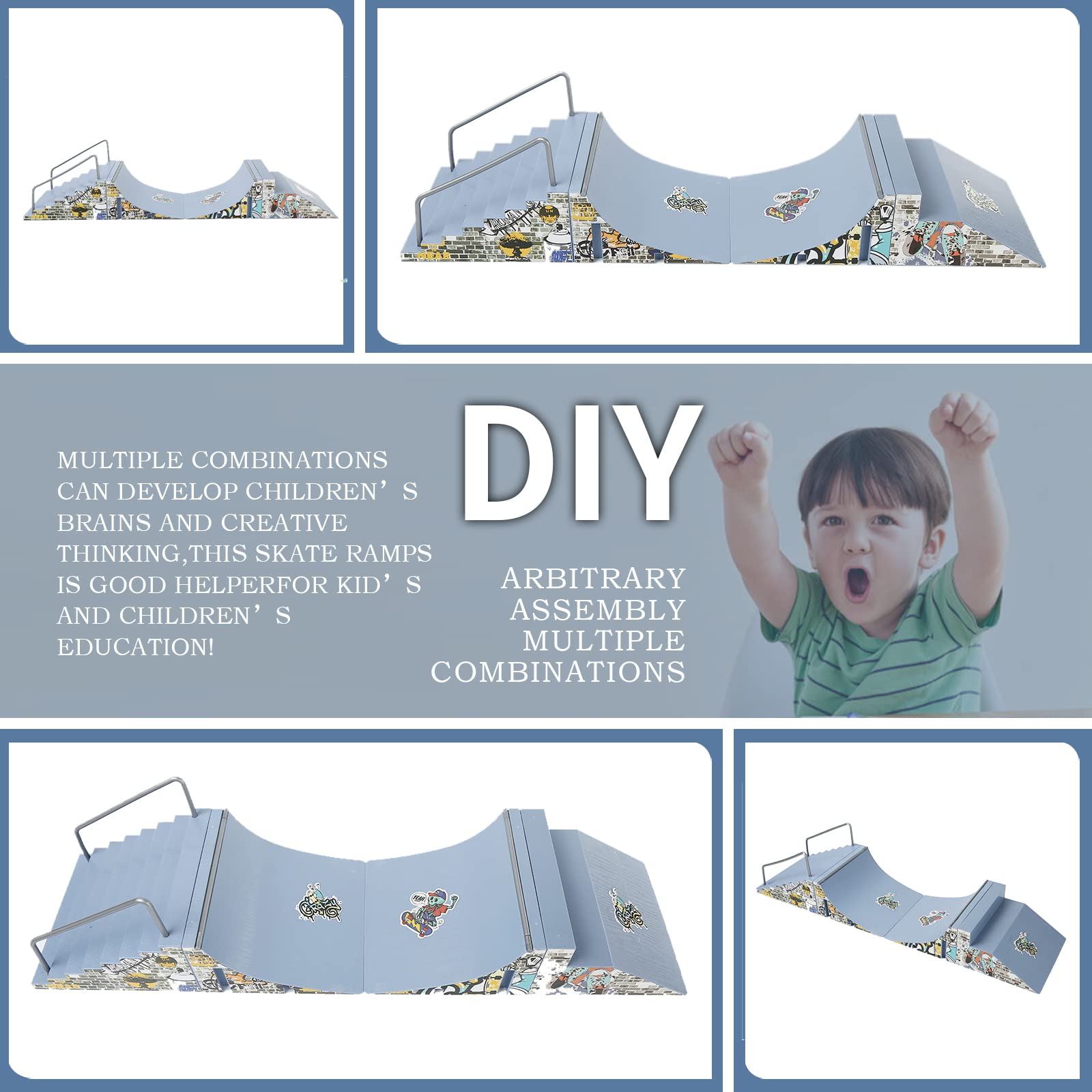 Finger Board Skateparks Finger Skateboard Ramp Set 16 Pcs - Pro Fingerboard Mini Skatepark Kit 5 Pieces & Finger Toys Set Including Finger Boards Scooters Skates Bikes Finger Park