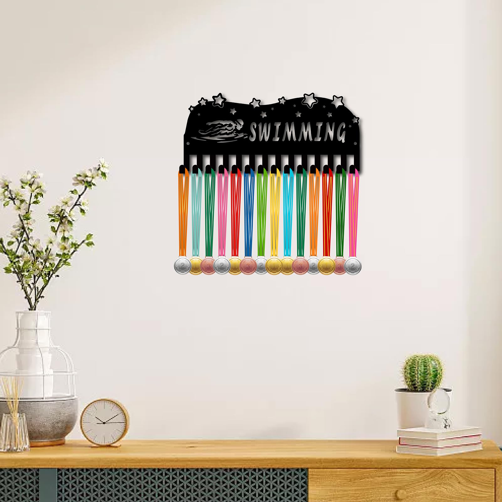 Porta Medaglie Da Parete In Ferro - Display Per Premi Sportivi, 29x13cm, Con Ganci Per Appendere