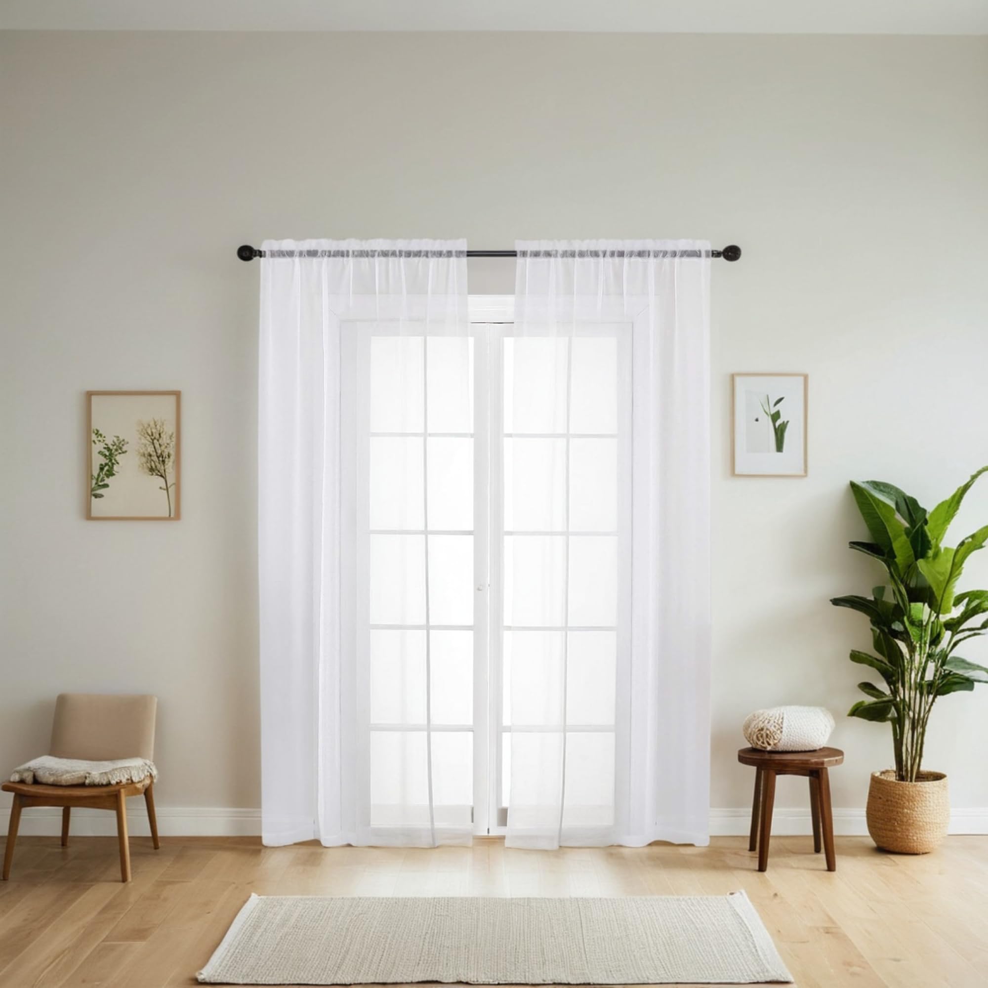 Duomama Sheer White Voile Curtains - 98" Long Rod Pocket Drapes for Living Room/Bedroom - 2 Panels Set - Soft Sheer Fabric - Light & Airy Ambiance - 39" W x 98" L Each