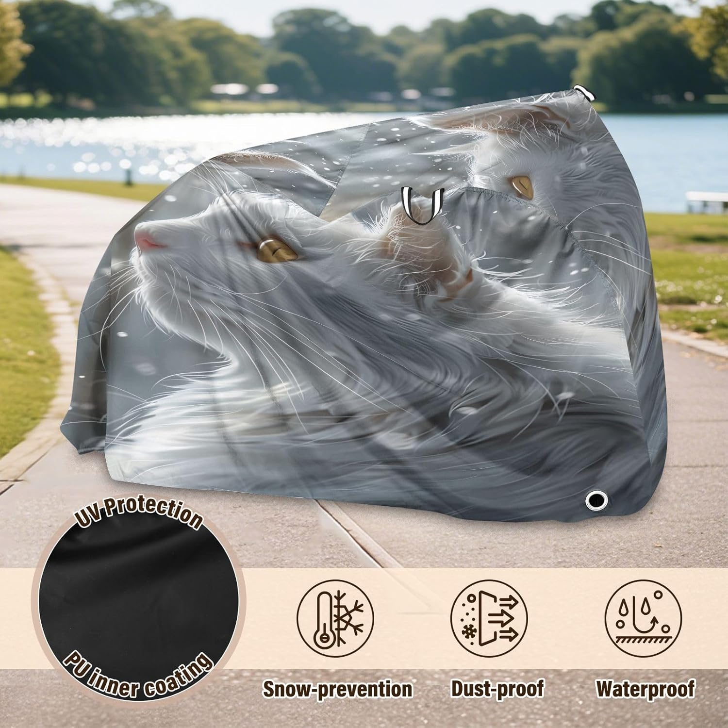 ALAZA White Cat Bike Cover Waterproof Outdoor Ebike Bicycle Covers Tarp Protection for 1/2 Bikes, Sun UV Dust Wind Proof