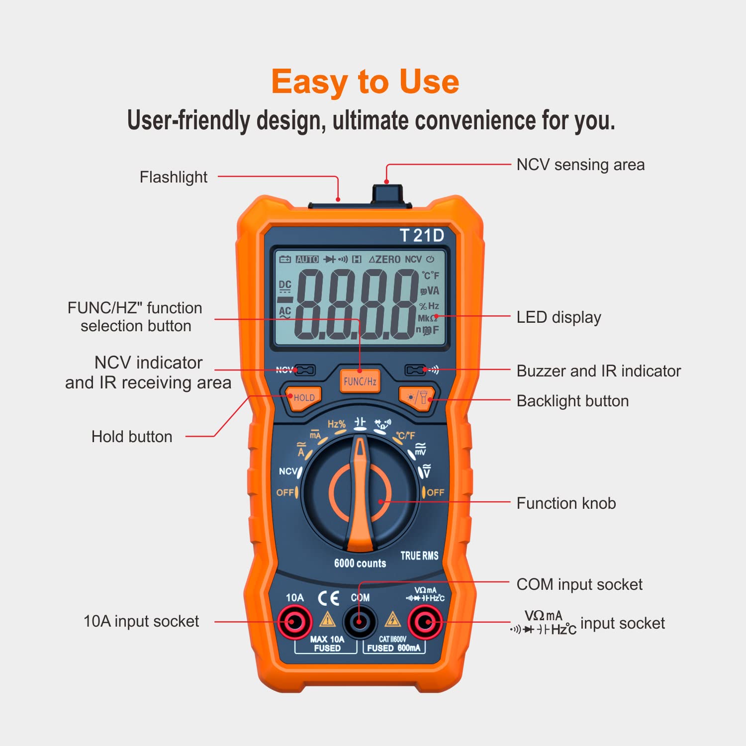 Auto-Ranging Digital Multimeter, TRMS 6000 Counts AC DC Voltmeter Ohm Volt Amp Meter, Electrical Multimeter Tester with NCV, Measure Capacitance Current Resistance Temp Continuity Diode Duty Cycle — Amazon image 7