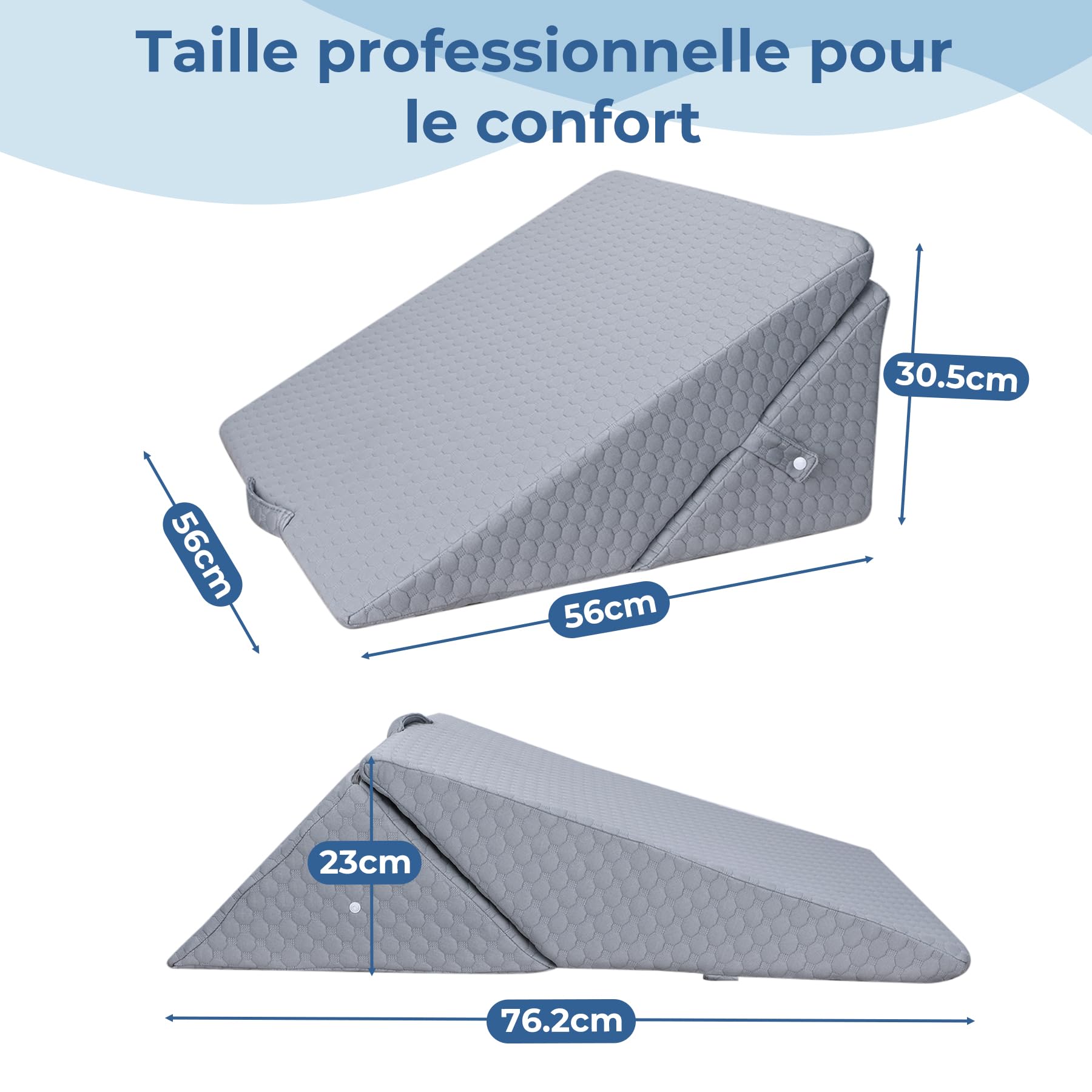 INFANZIA Coussin incliné pour lit, Coussin de Coin, Oreiller Triangle Pliable en mémoire de Forme pour l'apnée du Sommeil, Reflux Acide (Gris)