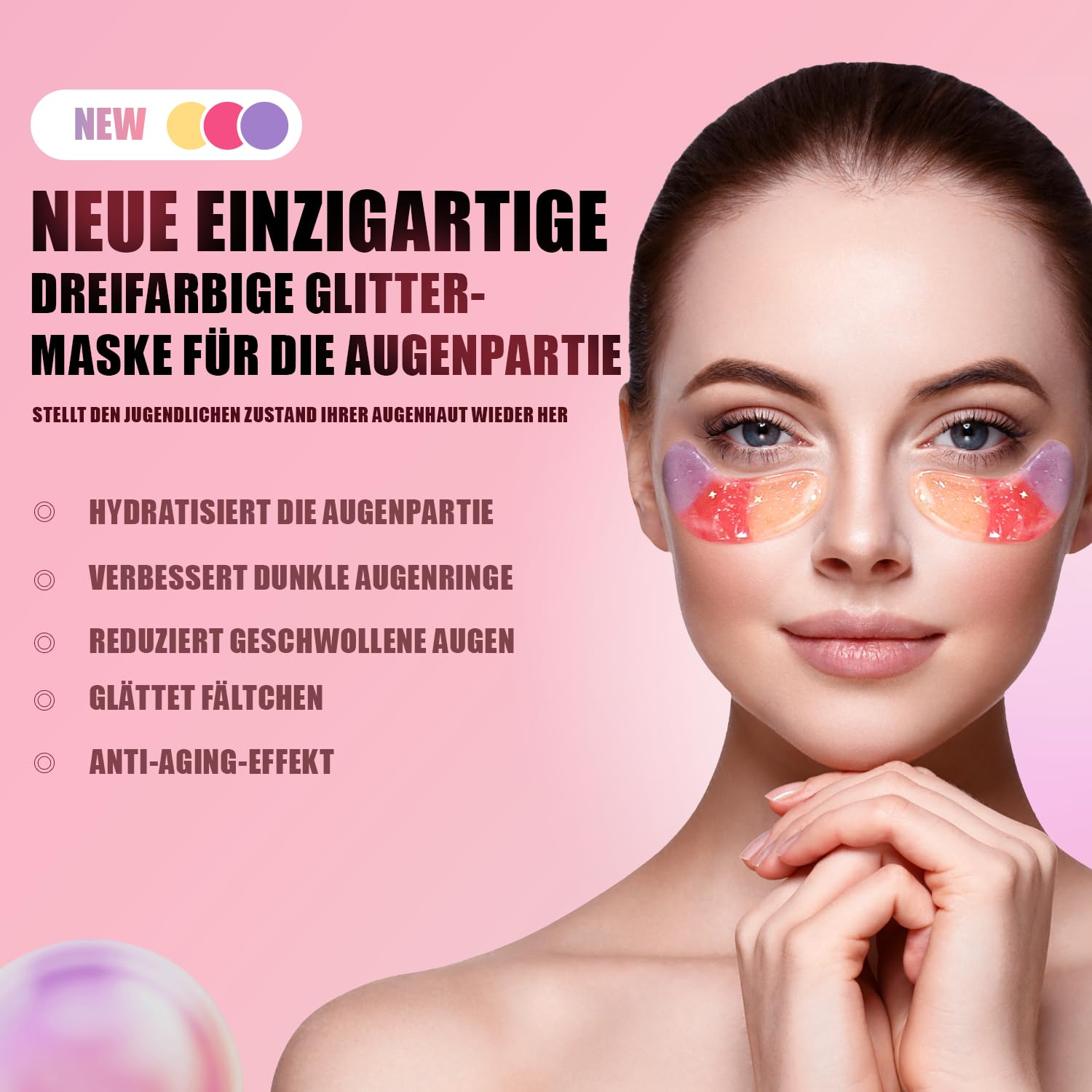 Under Eye Patches (24 works)-New Tri-color Glitter Eye Gel Pads for Dark Circles Puffy Eyes,Under eye Bags,Wrinkles Removal - Image 2