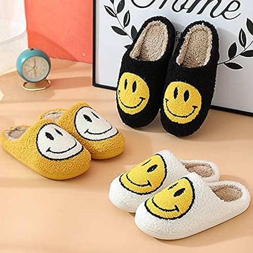 Miniatura 6 de Pantuflas retro Smile Face para mujer, felpa suave, suela antideslizante, color blanco, talla US 5-11EU 36-43