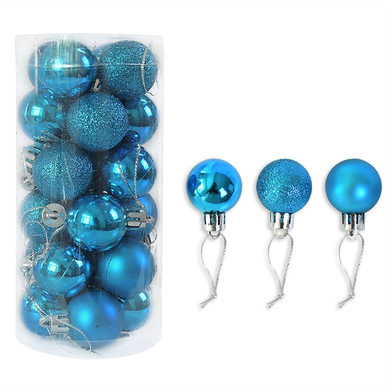 RWRAPS Weihnachtsschmuck, Neujahr, Party, Dekoration, Zubehör, 3 cm, 24 Stück, Weihnachtskugeln, Ornament, Dekorationen für Zuhause, Weihnachtsbaum-Hängekugel, Weihnachtskugel (Farbe: Silber) (blau)