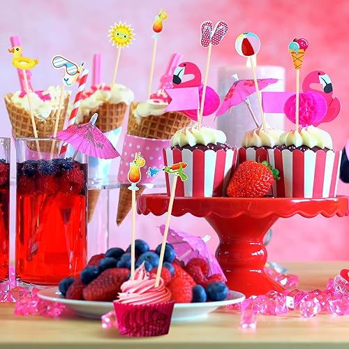 Miniatura 6 de Rtteri 200 piezas de palillos de cóctel hawaianos para piscina, playa, cócteles hawaianos, palillos de bambú, centros de mesa, playa, fiesta de