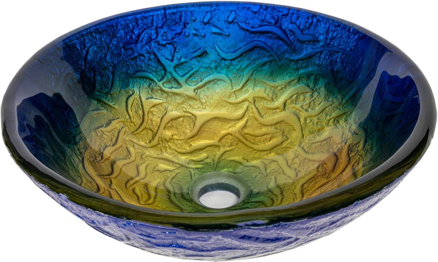 Eden Bath True Planet Embossed Hand-Painted, Multi-Colored Round Glass Bathroom Vessel Sink