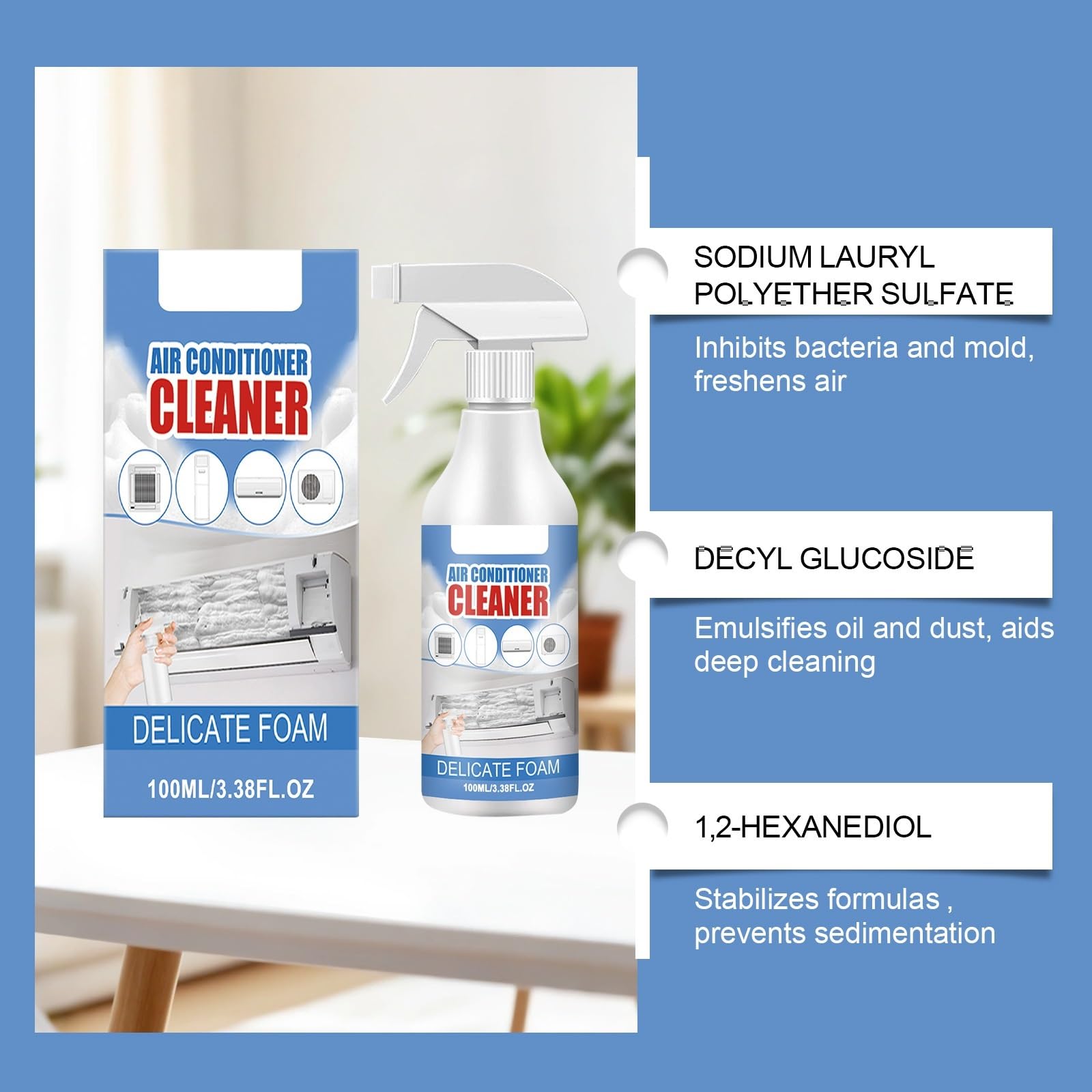 Klimaanlagenreiniger, Entlüftungsreiniger, AC-Spulenreiniger, Reinigungsspray Fensterklimaanlagen, multifunktionales Reinigungsspray, das kein Abspülen erfordert, Reiniger für Autoklimaanlagen. (5PCS)