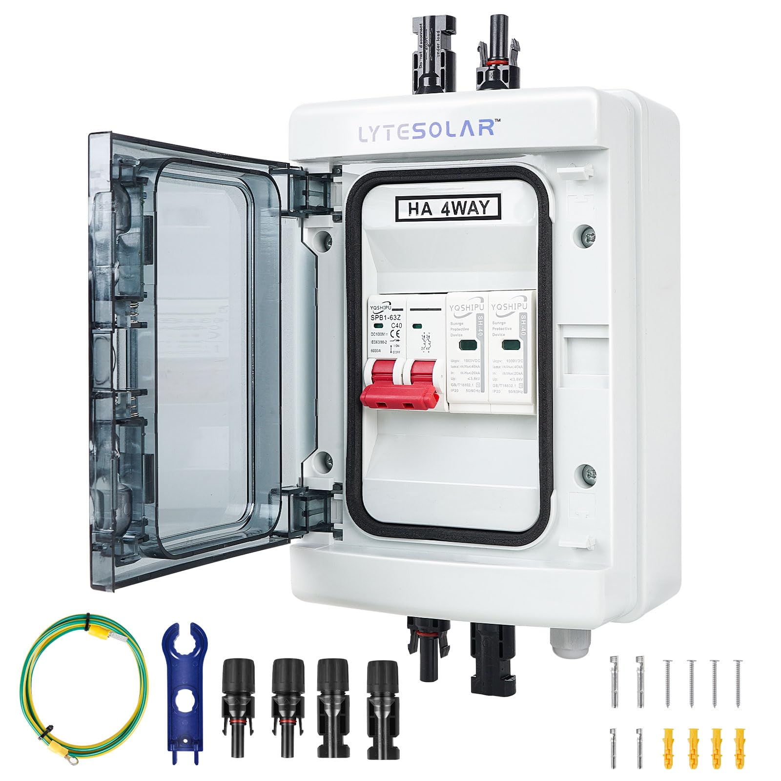 Photo 1 of 1 String 1000V PV Combiner Box 1 in 1 Out, Single String 40A DC Circuit Breaker with Solar Disconnect Function, Surge Protection, IP65 Weather-Resistant Enclosure