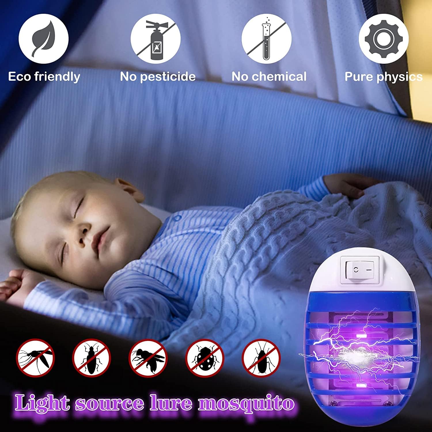 Lámpara Anti Mosquitos,4pack Mata Moscas y Mosquitos Eléctrico, Lámpara Antimosquitos para Interior, Mata Moscas Electrónico, Ilumina y Mata Insectos Voladores
