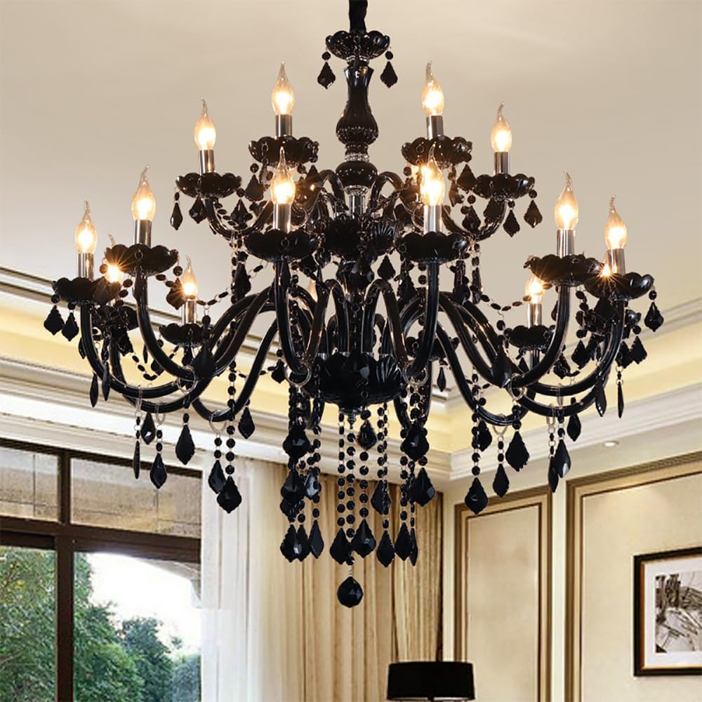 PCXEHUYP European Candle Crystal Pendent Lamp Luxury Living Room Restaurant Villa Hotel Staircase Duplex Building Chandelier (I 18 Lights)