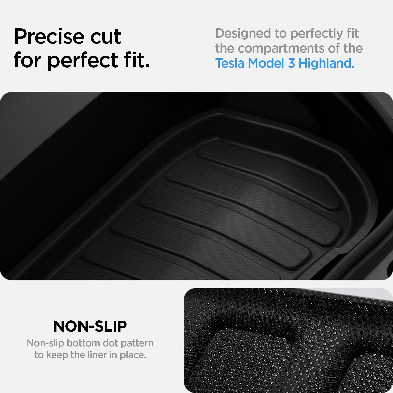 Spigen Tesla Model 3 Highland (2024 2025 2026) Tappetino per Bagagliaio Anteriore, Materiale XPE per la Protezione degli Interni, Finitura Impermeabile & Antiscivolo, Accessori Tesla - Carbonio