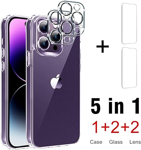 Miniatura 2 de Andii Funda 5 en 1 para iPhone 14 Pro Max con 2 protectores de pantalla de vidrio templado y 2 protectores de lente de cámara protección de grado