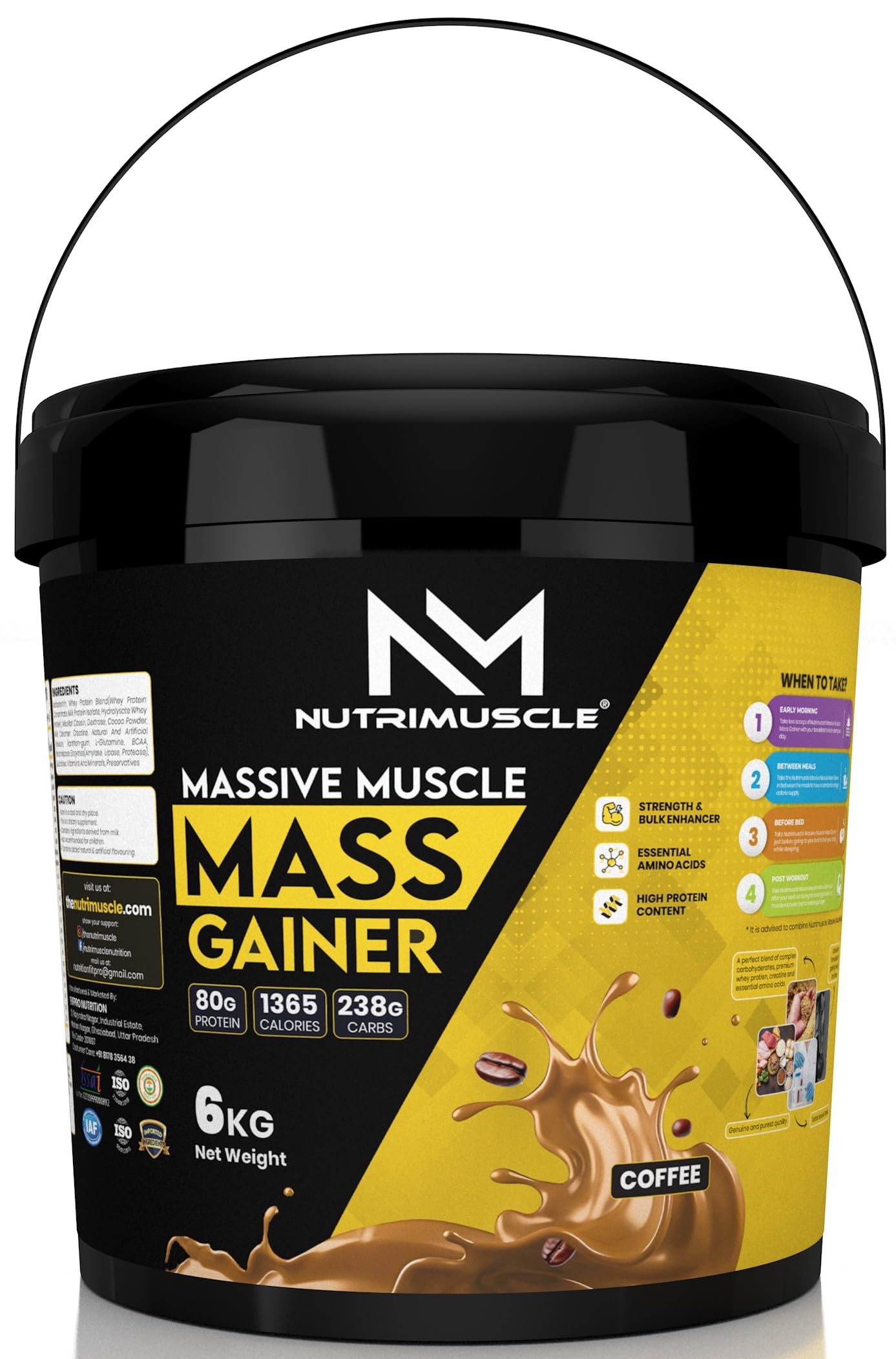 Nutrimuscle Massive Muscle Mass Gainer- 6 kg - Coffee Flavour for Mass, Muscle, Power & Strength Gain - Contains Complex Carbohydrates, Whey Protein, BCAA , Digestive Enzymes & Essential Vitamins & Minerals - Also Contains Nutrimuscle CREATINE MONOHY (B0CPC6SL1D) Amazon Price History, Amazon Price Tracker